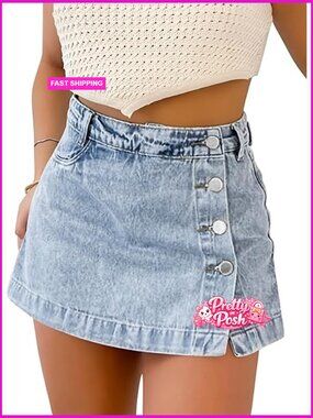 High Waisted Denim Skort with Pockets Stretchy Jean Skirt Summer
